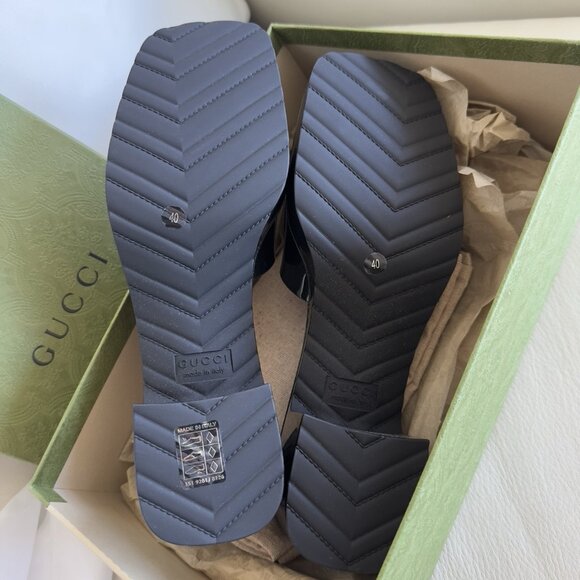 NEW GUCCI BLACK Rubber Logo Platform Block Heel Slide Sandals Size 10 US 40 EU - Picture 8 of 8